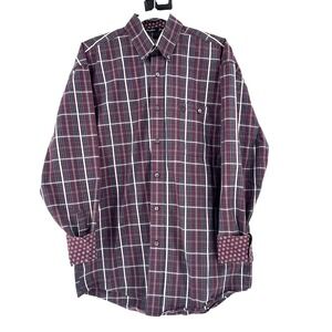 George Strait Wrangler Western Shirt Mens Medium Burgundy Plaid Floral Flip Cuff